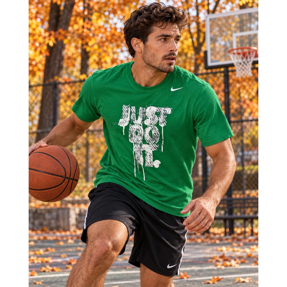 Nike Mens Just Do It Drip Graphic T-Shirt Green XL Short Sleeve Crewneck